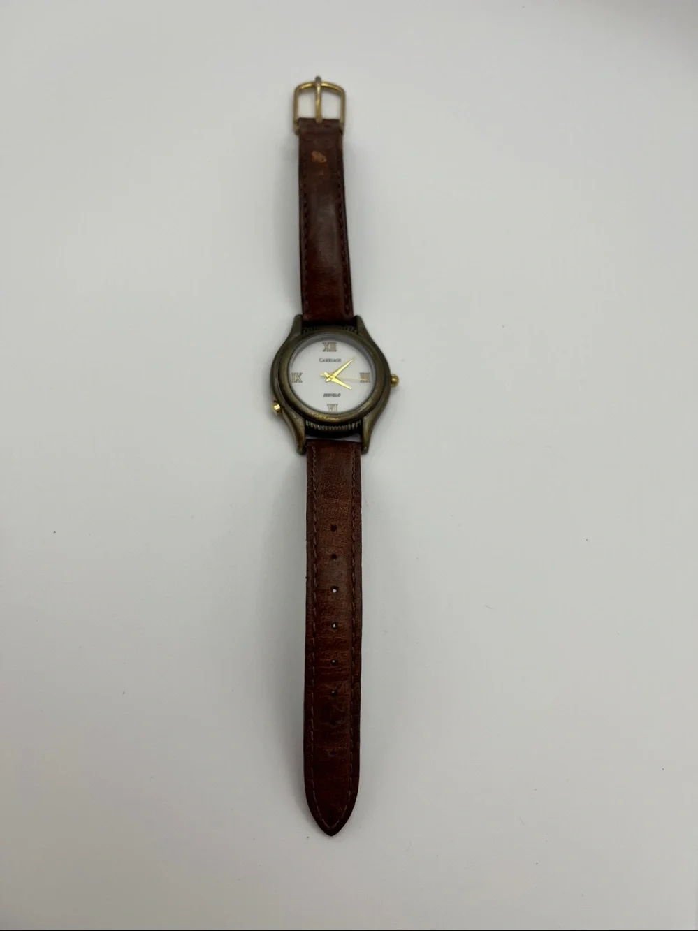 Carriage Women's Brown Leather Strap Watch with Brass-Tone Case